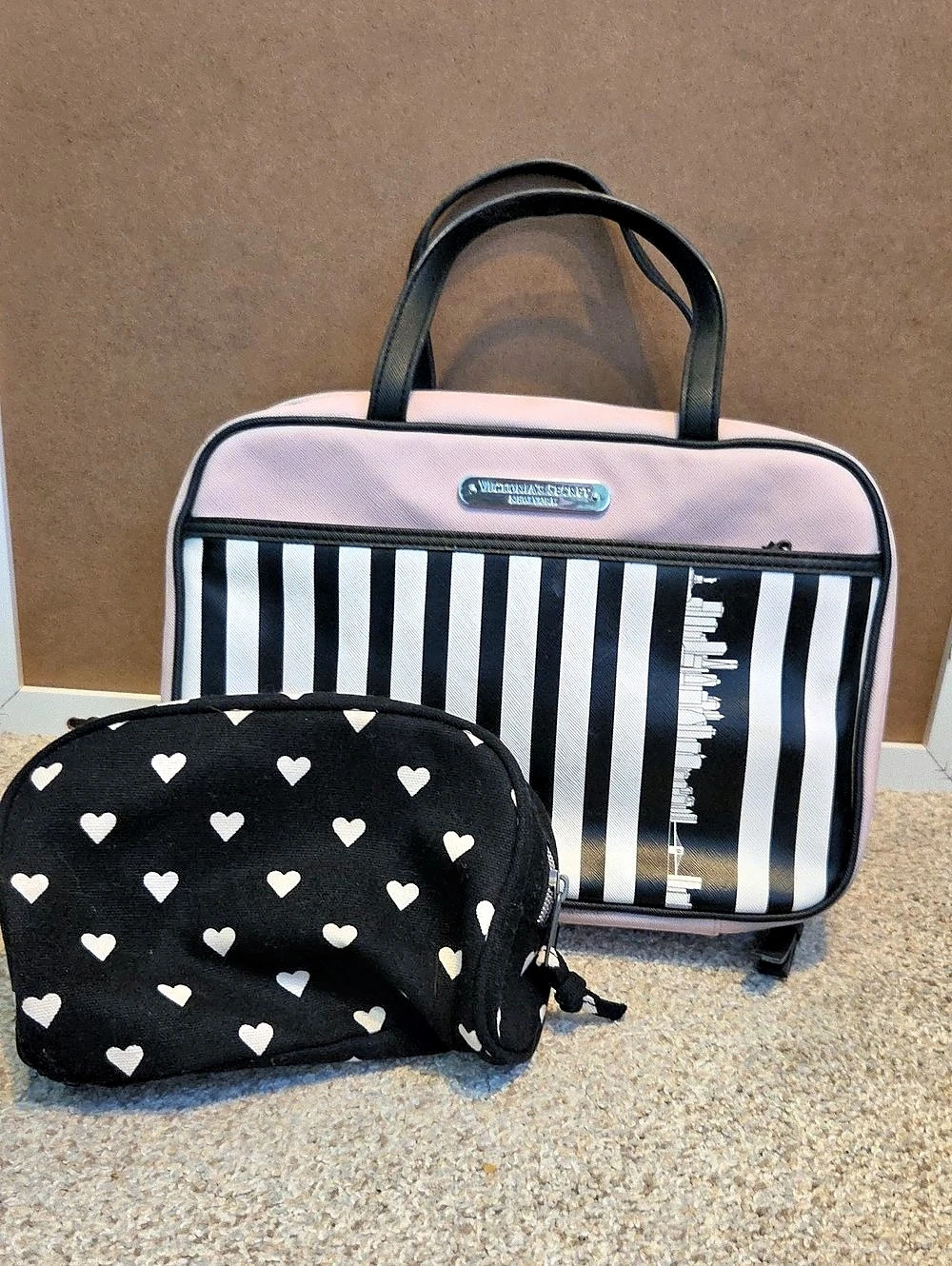 Victoria's Secret Signature Stripe Express Train Case Pink & Black